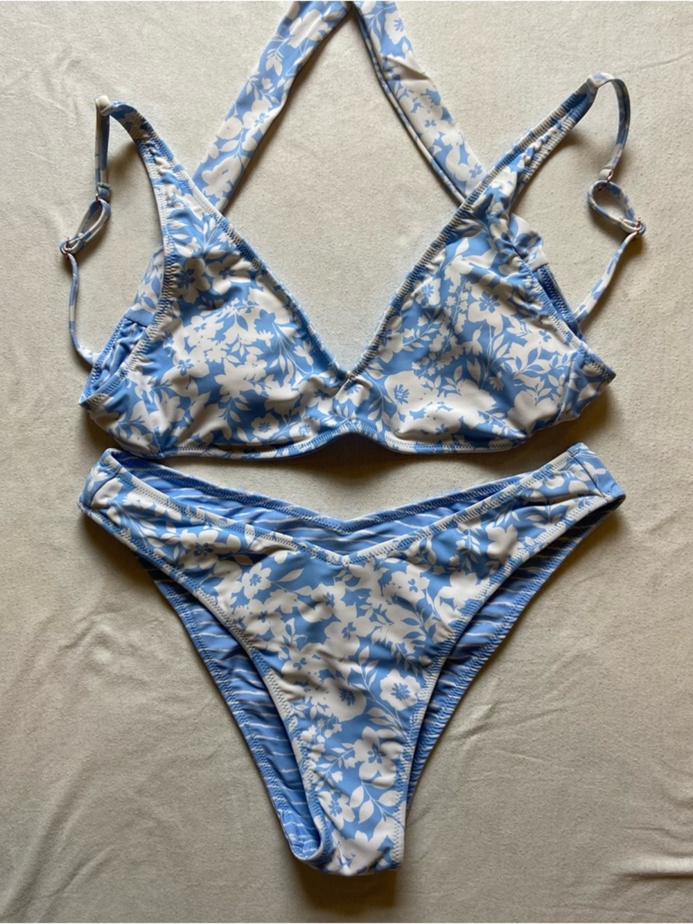 Blue and White Floral Bikini Set